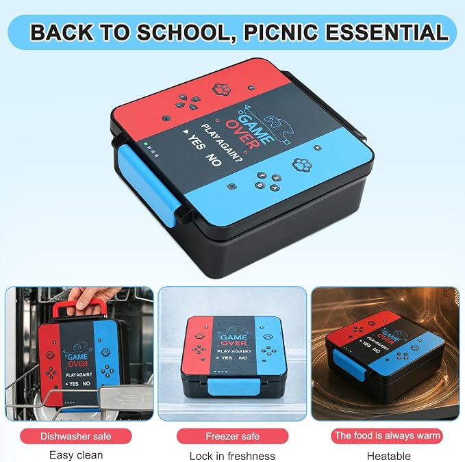 Gamer Bento Lunch Box for Kids, 60 OZ Kids Lunch Box - Image 7