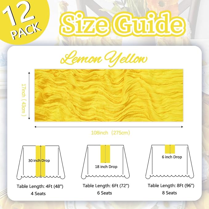 12 Pack Lemon Yellow Cheesecloth Table Runner 17 x 108 Inch | Boho Gauze Cheese - Image 2