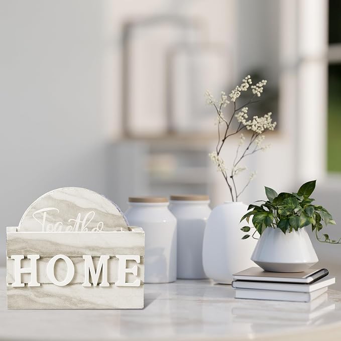 Queekay Coasters Set of 6 House Warming Gifts New Home Wooden Farmhouse Drink - Image 5