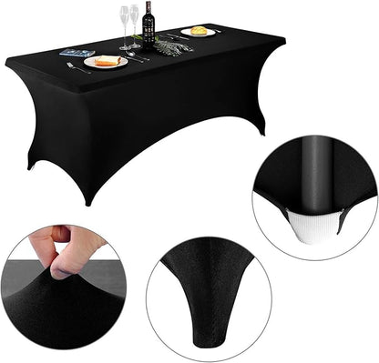 LZY Spandex Fitted Stretch Table Cover for 6 ft or 4ft or 8ft Folding Table, Rectangular Cocktail Tablecloth, Perfect for Party or Banquet (6FT Black)