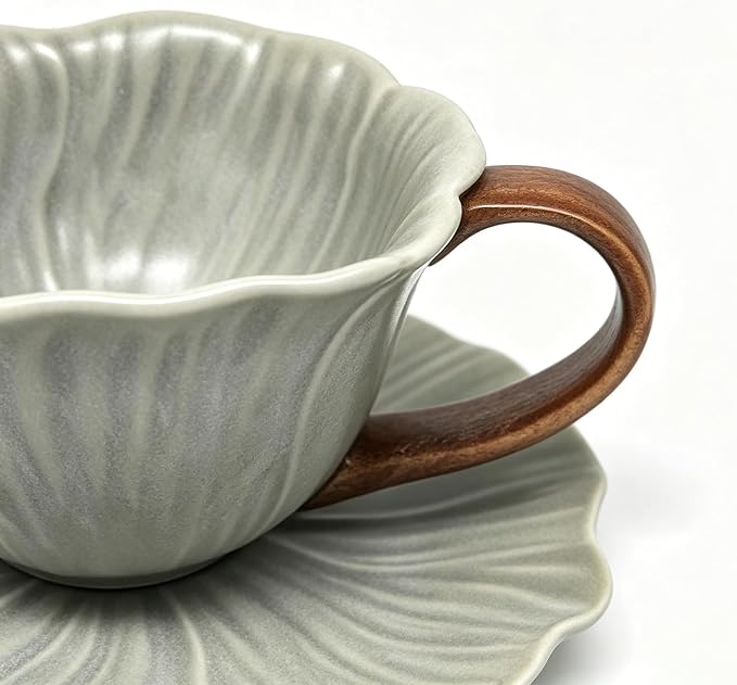 KOOV Latte Cup and Saucer Set of 4, Vintage Hand-Painted 10 oz Ceramic - Image 7