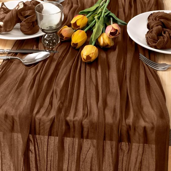 3 Pack Brown Cheesecloth Table Runner 10ft Neutral Gauze Centerpiece | - Image 9
