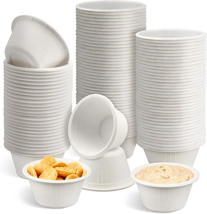 LeonBach 100 Pack 2 oz Natural Bagasse Fiber Paper Bowls, by LeonBach