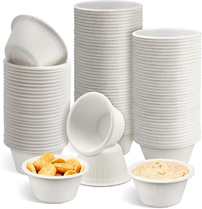 LeonBach 100 Pack 2 oz Natural Bagasse Fiber Paper Bowls, by LeonBach