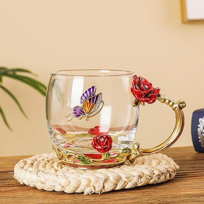 Glass Fancy Tea Cup Set Birthday Christmas Valentine's Day Gift Idea - Image 4