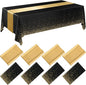 Breling 8 Pack New Year Black and Gold Disposable Plastic Tablecloths and Satin Table Runner Set, 54 x 108 Inch Tablecloth, 12 x 108 Inch Table Runners for Wedding Graduation Birthday Baby Shower