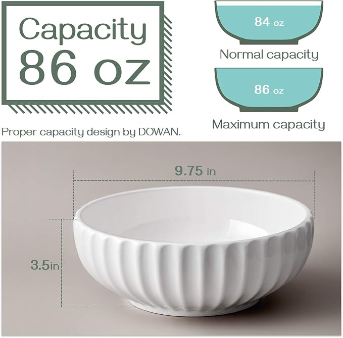 DOWAN 9.8'' Serving Bowls, 86 oz Large Salad Bowl, Ceramic Serving Dishes - Image 5