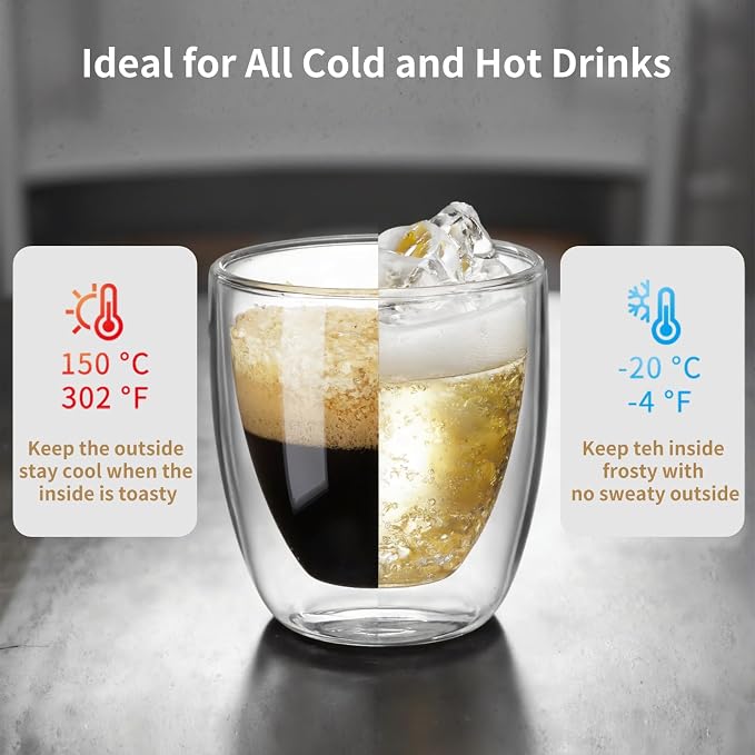 10oz Double Wall Espresso Cups Set of 4, Double Wall Insulated Espresso Mugs - Image 5