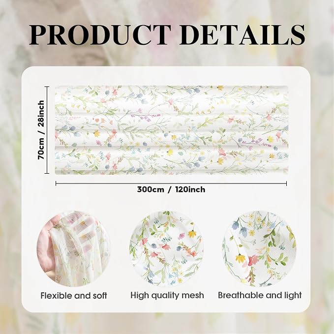 Artoid Mode Floral Spring Boho White Chiffon Table Runner 120 Inches 10FT - Image 6