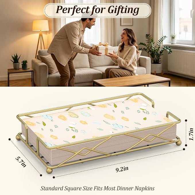 Gold Guest Towel Napkin Holder, Rectangular Metal Tray - Image 2