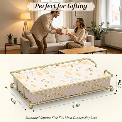 Gold Guest Towel Napkin Holder, Rectangular Metal Tray - Image 2