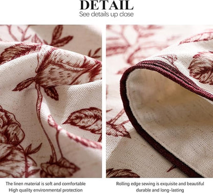 ISAENNE Designer Vintage Linen Long Tablecloth Rectangle,Red Floral Pattern Linen Stain Resistant Table Cloth,Decor Tablecloths for Dining Thanksgiving Kitchen Tea Party,63"*102"-Harmony