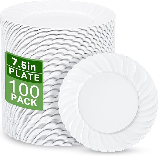 U-QE 100 Count White Plastic Plates by U-QE