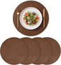 Artoid Mode Brown Faux Leather Placemats Set of 4, 15 Inch Waterproof Wipeable Heat Resistant Vinyl Place Mats, Reversible Table Mats for Kitchen Dining Decor