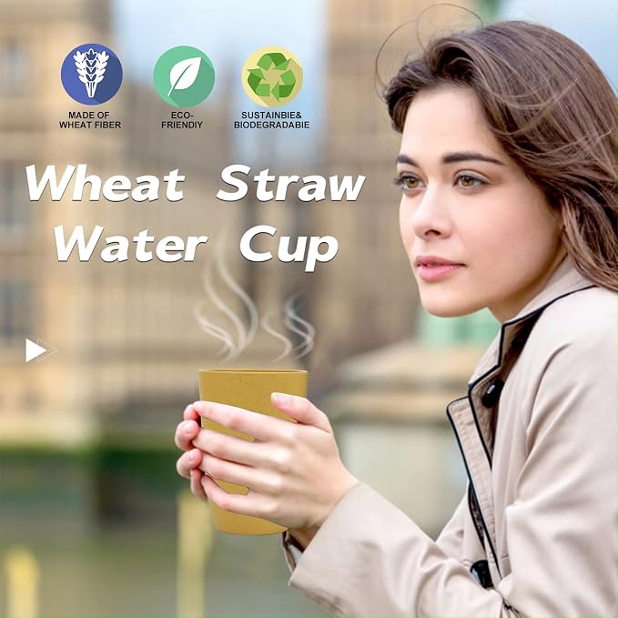Wrova Wheat Straw Cups 6 PCS Good Alternative to Plastic Reusable Cups 12 oz - Image 8