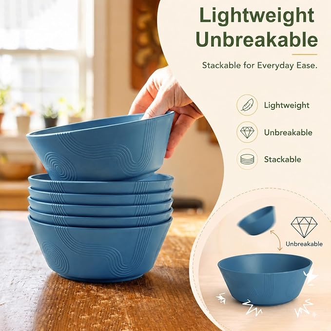 PYRMONT Large Salad Bowl 36 Oz Wheat Straw Bowls Set of 8 Alternative Plastic - Image 5