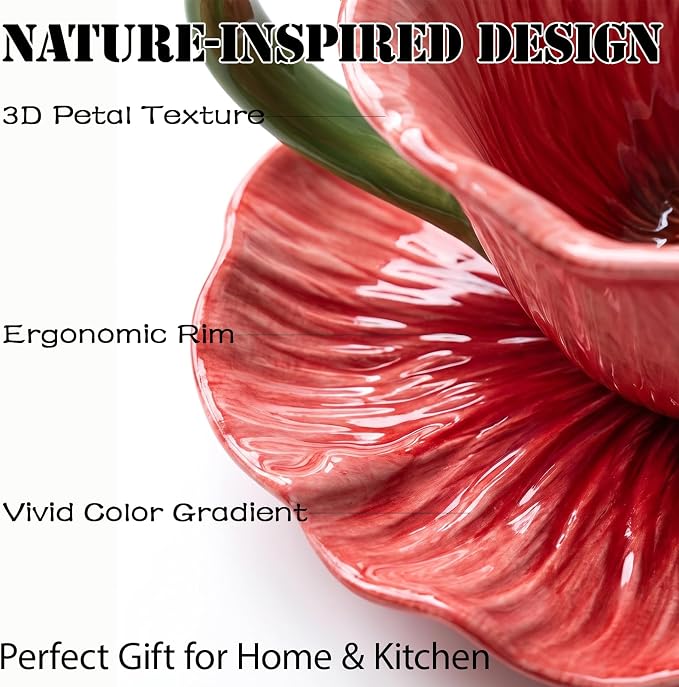 10 oz Tea Cups and Saucers, Flower-Shaped Ceramic Latte Art Cappuccino Cup and - Image 3