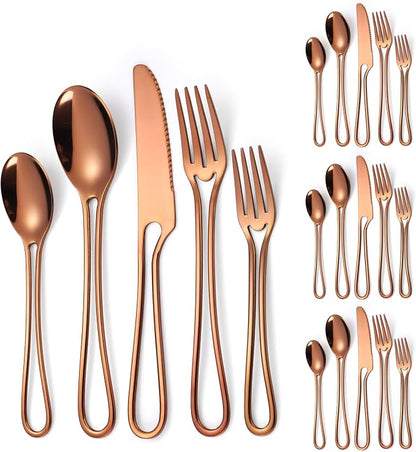 Flatware Set 4 Copper/Rose Gold Silverware Hollow Out Handles 20 Piece by A%C2%B7HOUSEWARE