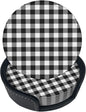 6 Pcs Black White Striped Plaid Leather Coasters by NiuKom