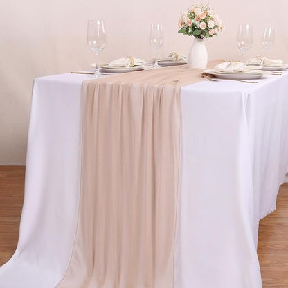 4 Pcs 10FT Champagne Chiffon Table Runners 30x120 Inches Sheer Tulle Boho Table - Image 6