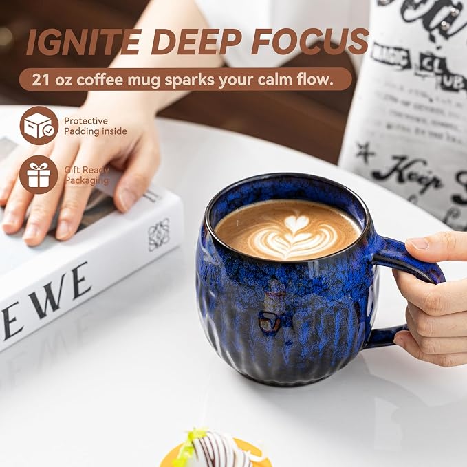 Ocean Surge Ceramic Coffee Mug - 21 oz Unique Reactive Glaze Coffee Cup - Image 5