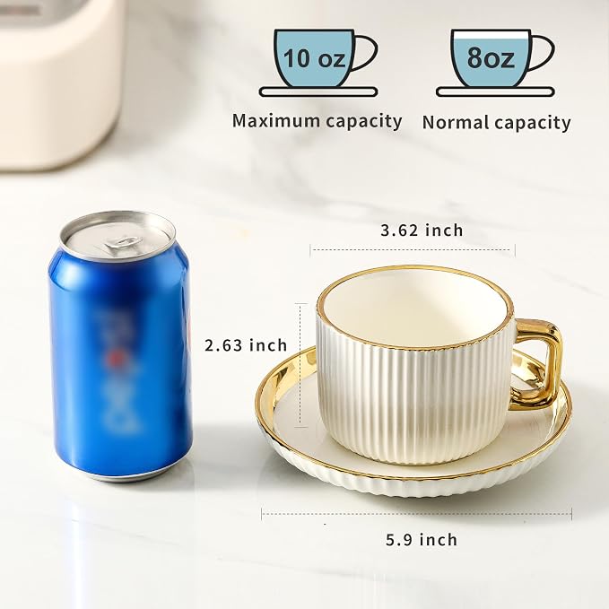 LETAOTAO Cappuccino Cups with Saucers, 8oz Ceramic Coffee Cups with Saucers Set - Image 2
