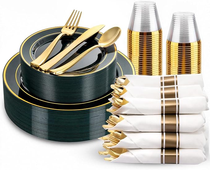 175PCS Green Plastic Plates by WDF
