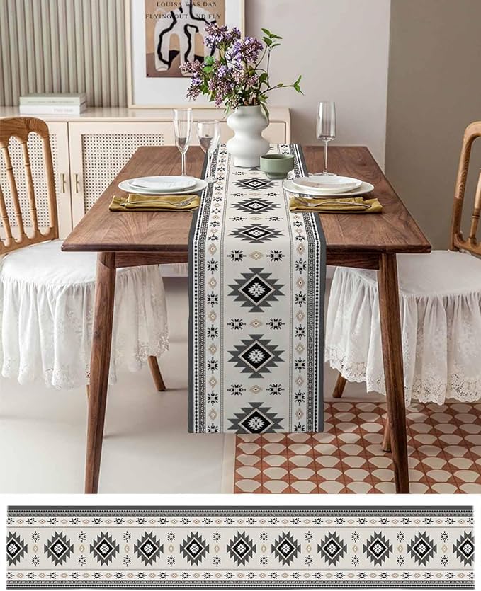 Boho Table Runners 108 Inches Long, Abstract Southwestern Kitchen Dining Tables - Image 6