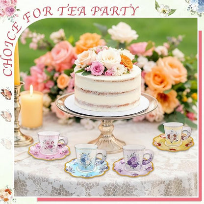 24 Sets Disposable Paper Tea Cups 7 OZ Floral Tea Party Cups | - Image 6