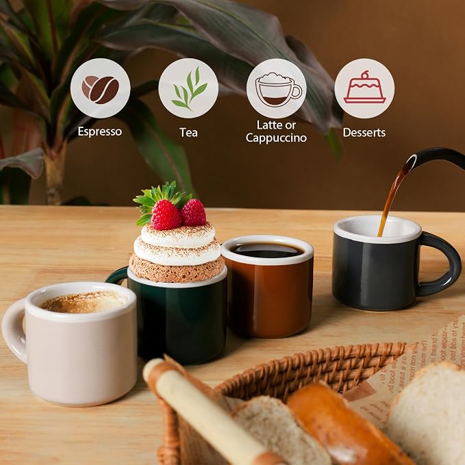 INGOFIN Ceramic Espresso Cups Set of 4, 2 oz Mini Espresso Mugs - Image 6