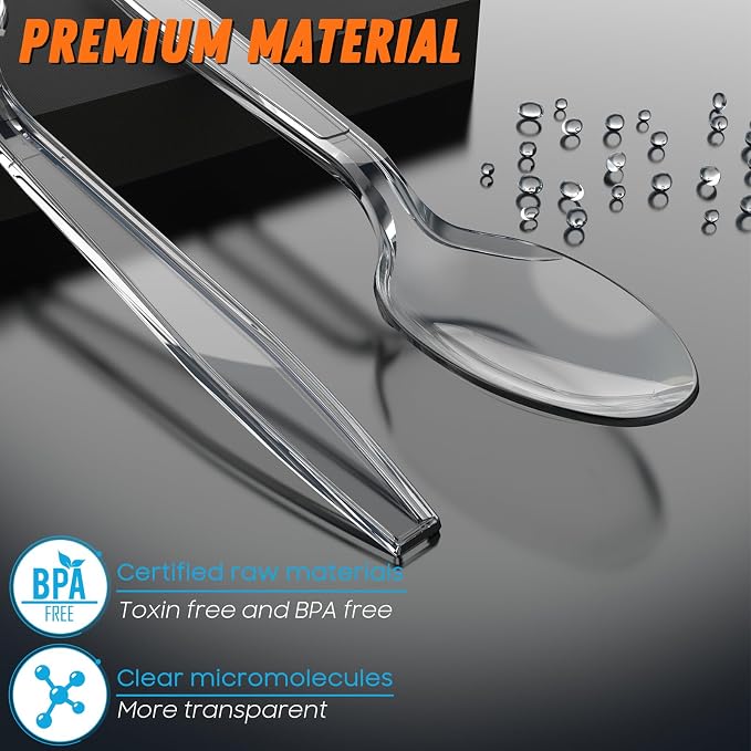 360pc 6.8" Clear Plastic Spoons Heavy Duty - Image 2