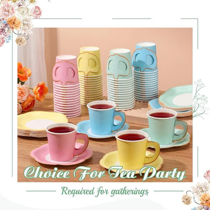 Umigy 60 Sets Pastel Tea Party Decorations 6.5 oz Paper Teacups & Saucer Set - Image 4
