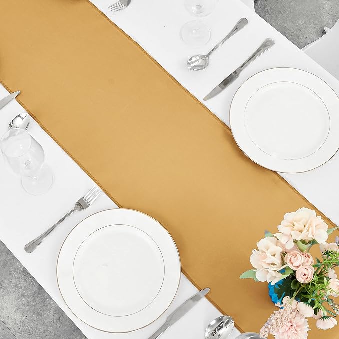 4-Pack Old Gold Satin Table Runner 12 x 108 Inch Long Bright and Smooth Silk - Image 7
