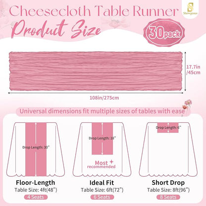 Showgeous 30 Pack Dusty Rose Cheesecloth Table Runner, 17 x 108 Inches | Boho - Image 2