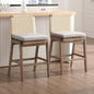 Mid Century Modern Counter Height Barstools Set of 2, 27” Linen Upholstered Counter Stools with Rope Woven Back Wooden Farmhouse Bar Stools for Kitchen Island Dining Room,Grey