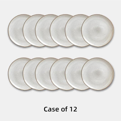 Organic Shape Highland Ceramic Dinner Plates, 12pcs 11.65 Inch Handmade Reactive Glaze Stoneware Plates with Wavy Edge, for Kitchen, Microwave & Dishwasher Safe, Scratch Resistant-grey