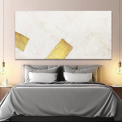 YJYart White Wall Art Hand Paintings Wall Decor Gold Pictures Abstract Canvas Arts 24"x48" for Living Room Dinning Room
