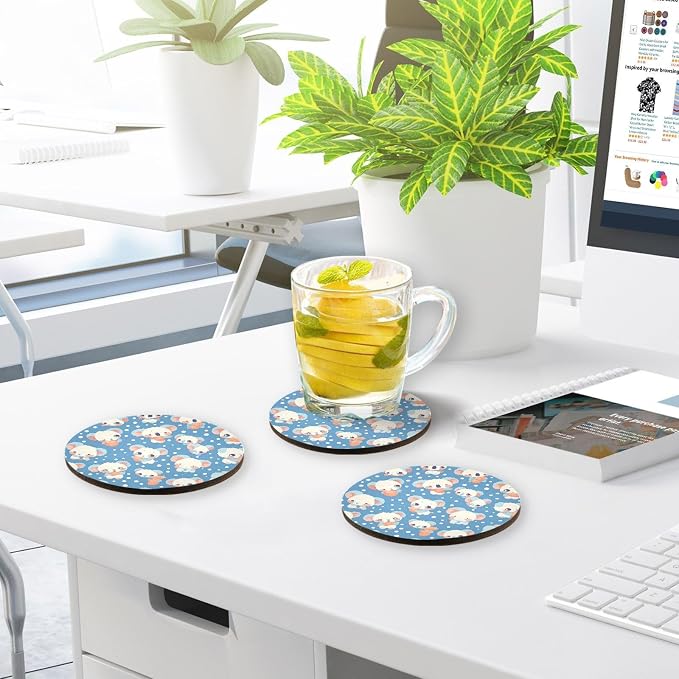 Seamless Cartoon Koala Bear 4 Piecing Set Drink Coasters Thick Heat Resistant - Image 7