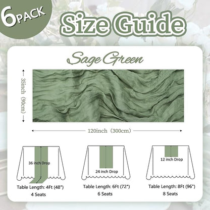 6 Pack Sage Green Cheesecloth Table Runner 35 x 120 Inch | Boho Gauze Cheese - Image 2