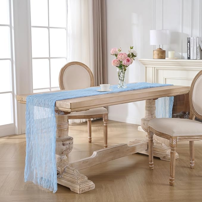 12 Pack Baby Blue Cheesecloth Table Runners, 120 Inch 10Ft Gauze Table Runner - Image 6