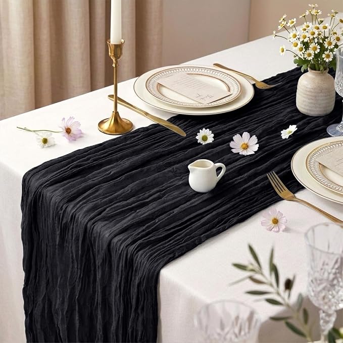 10 Pack Black Cheesecloth Table Runner 17 x 108 Inch | Boho Gauze Fabric - Image 3