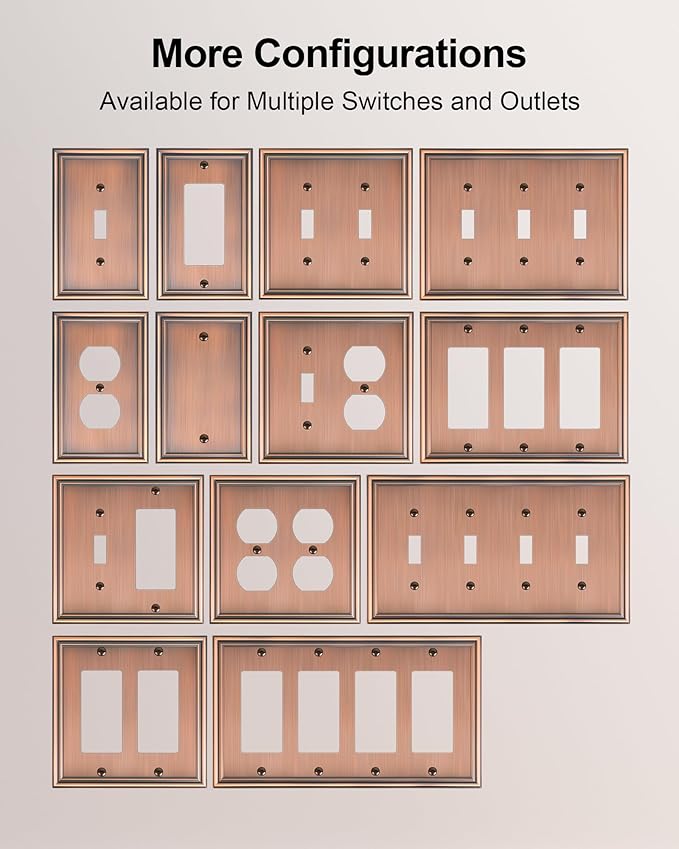 2-Pack Single Duplex Outlet Cover Plate, Decorative Antique Copper Switch Plates and Outlet Covers, Metal Wall Plates for Electrical Outlets, 1 Gang Receptacle Cover, Corrosion Resistant