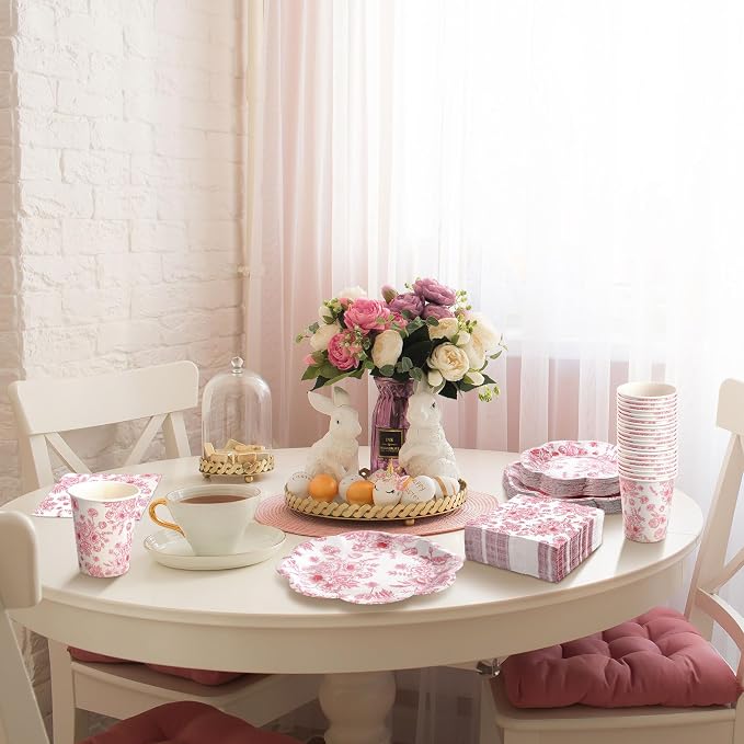 250 Pcs Pink Floral Disposable Paper Plate Napkins | Disposable Paper Set - Image 6