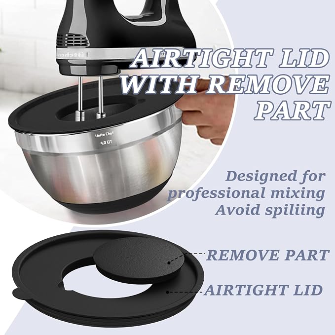 Umite Chef Mixing Bowls with Airtight Lids Set, 3 Grater Attachments & Non-Slip - Image 6