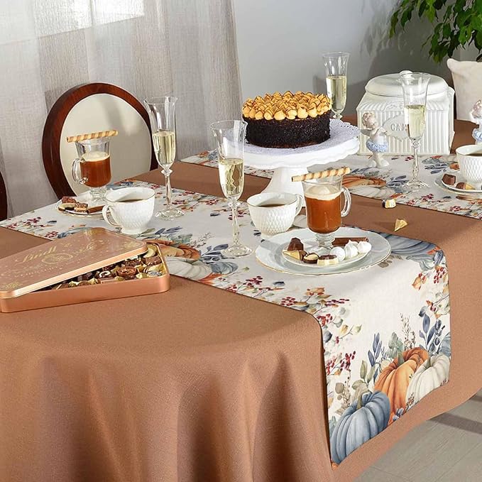 Fall Thanksgiving Table Runners 120 Inches Long, Cotton Linen Fabric Autumn - Image 5