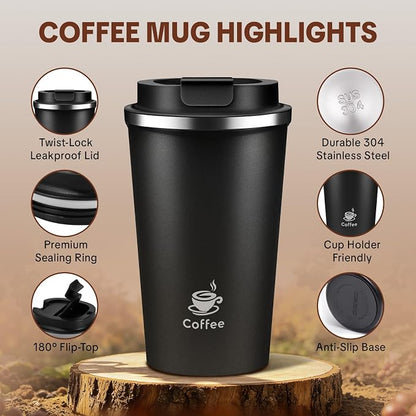 17oz Travel Coffee Mug, Leakproof Vacuum Coffee Cup Insulated Tumbler | 304 - Image 4