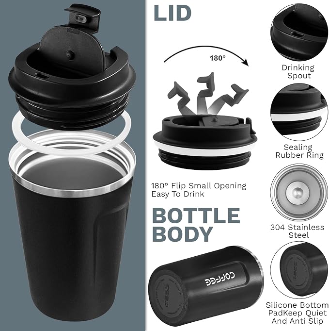 Insulated Travel Coffee Mug, Stainless Steel Coffee Cup - Image 3