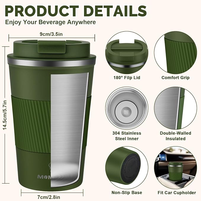 MOMSIV 12oz Travel Coffee Mug, Insulated Coffee Cup - Image 2