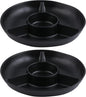 Chip & Dip Serving Tray Set, 4 Sectional Round Melamine Serving Platter, Relish Tray, Round Compartment Appetizer platter for Veggies, Candy and Snacks, Matte Black, Set of 2