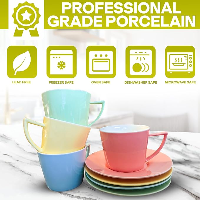 8 oz Cappuccino Cup Set with Saucers, Espresso Coffee Cups, Latte Macchiato – - Image 4